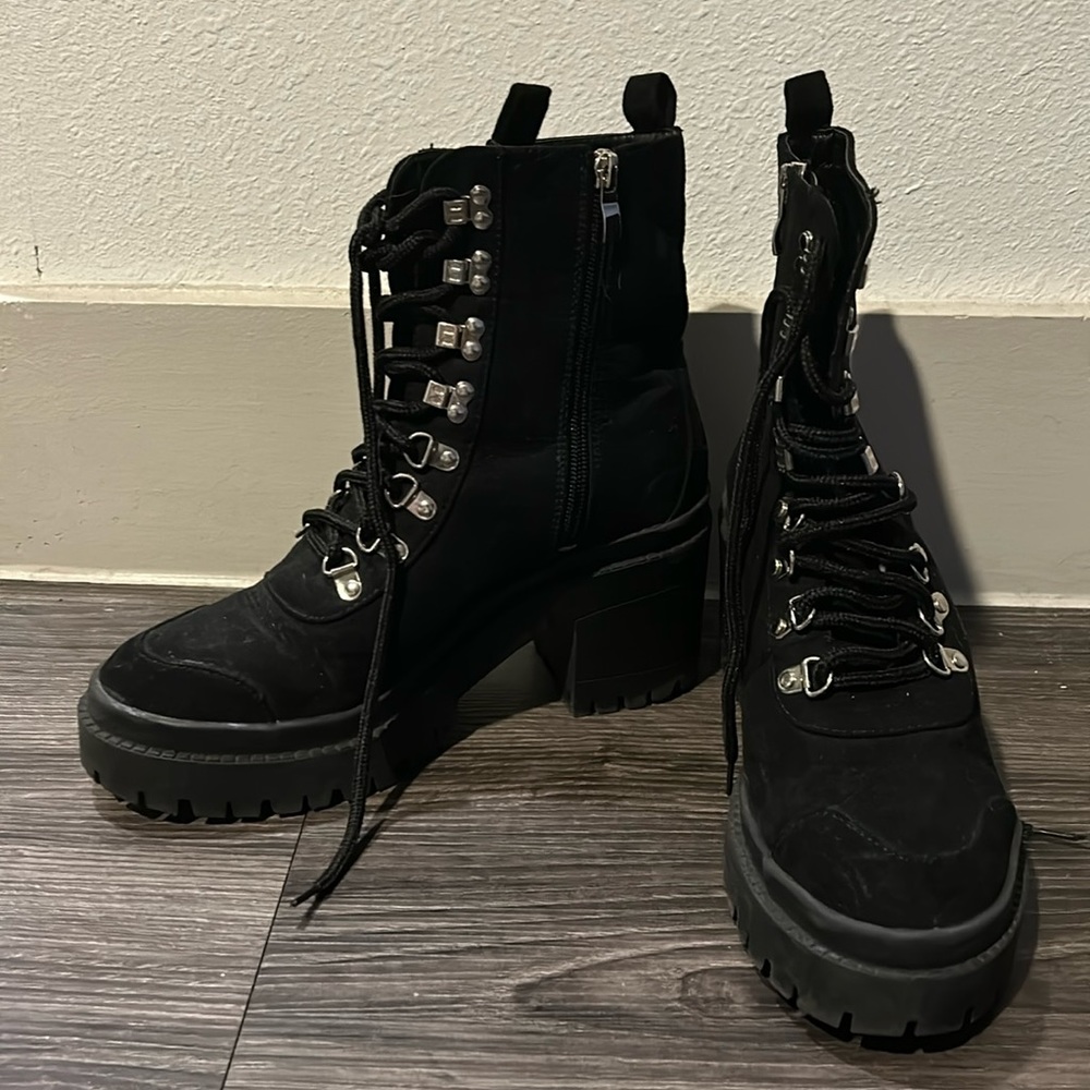 Ego Black Lace-Up Boots - 3-Inch Heels, Size 7 UK / 9 US